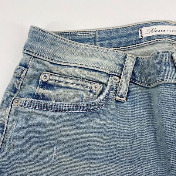 Lovers + Friends Ricky Mid -Rise Skinny Jeans Distressed Faded Step Hem Blue Siz - Picture 6 of 15